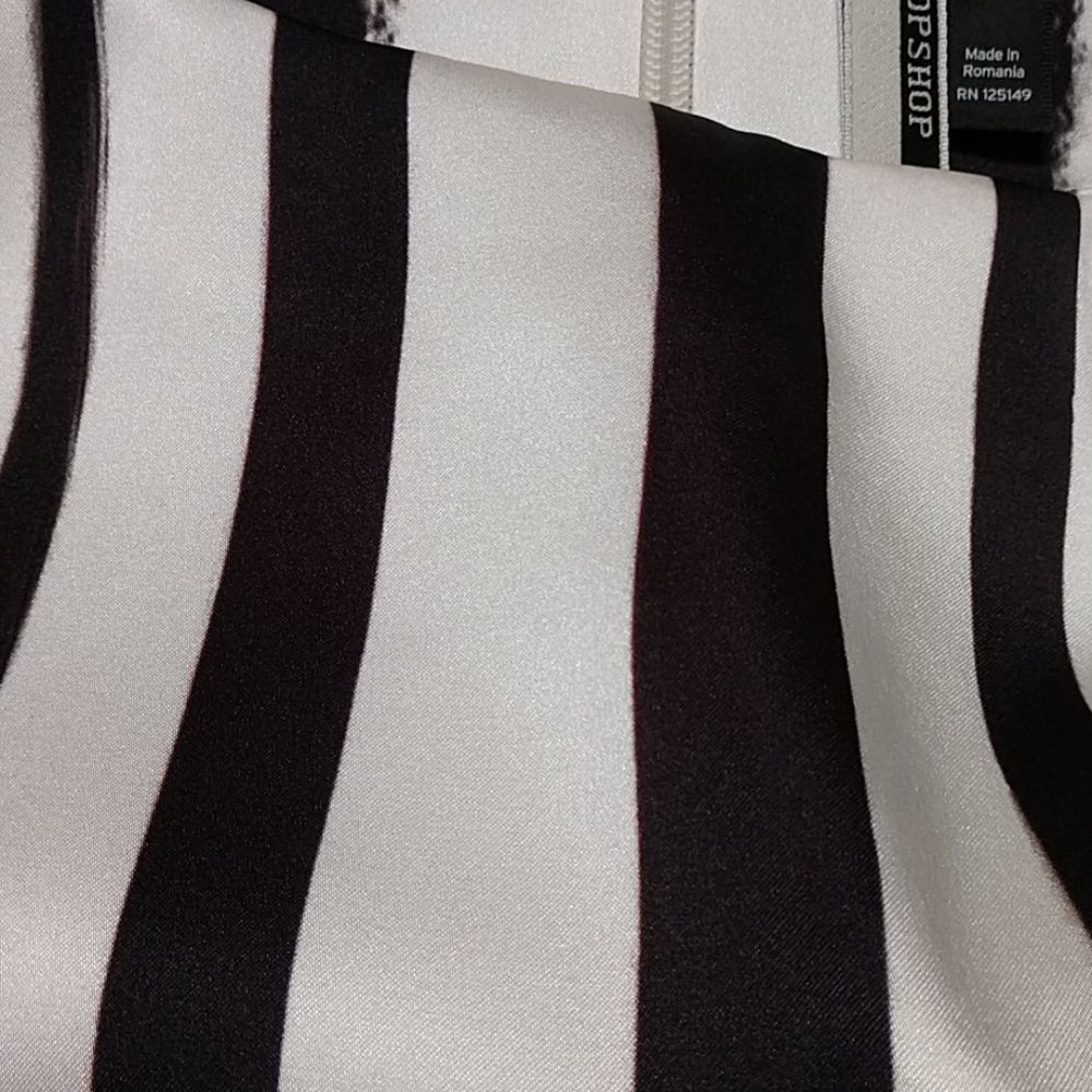 Topshop Dress Faux Leather Detail Split Short Sleeve Black White Stripe sz Small - Picture 9 of 12